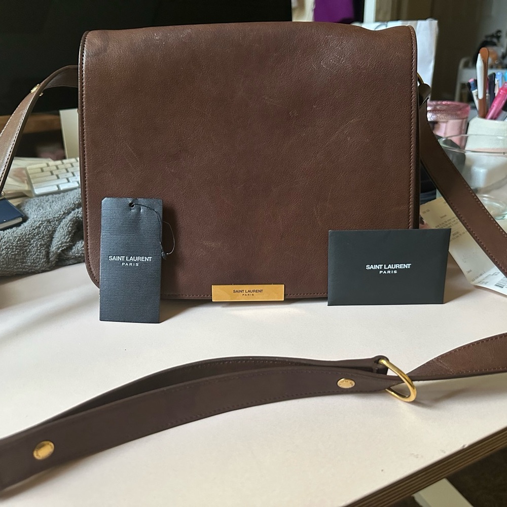 Saint Laurent Brown Messenger Bag with Adjustable Strap